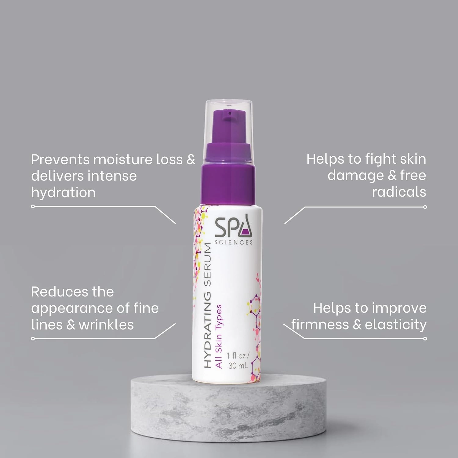 Spa Sciences - Hydrating Serum - Made in the USA - With Hyaluronic Acid, Ceramides, Plankton Extract - Moisturize, Replenish, Plump - Vegan - For All Skin Types - 1.1oz