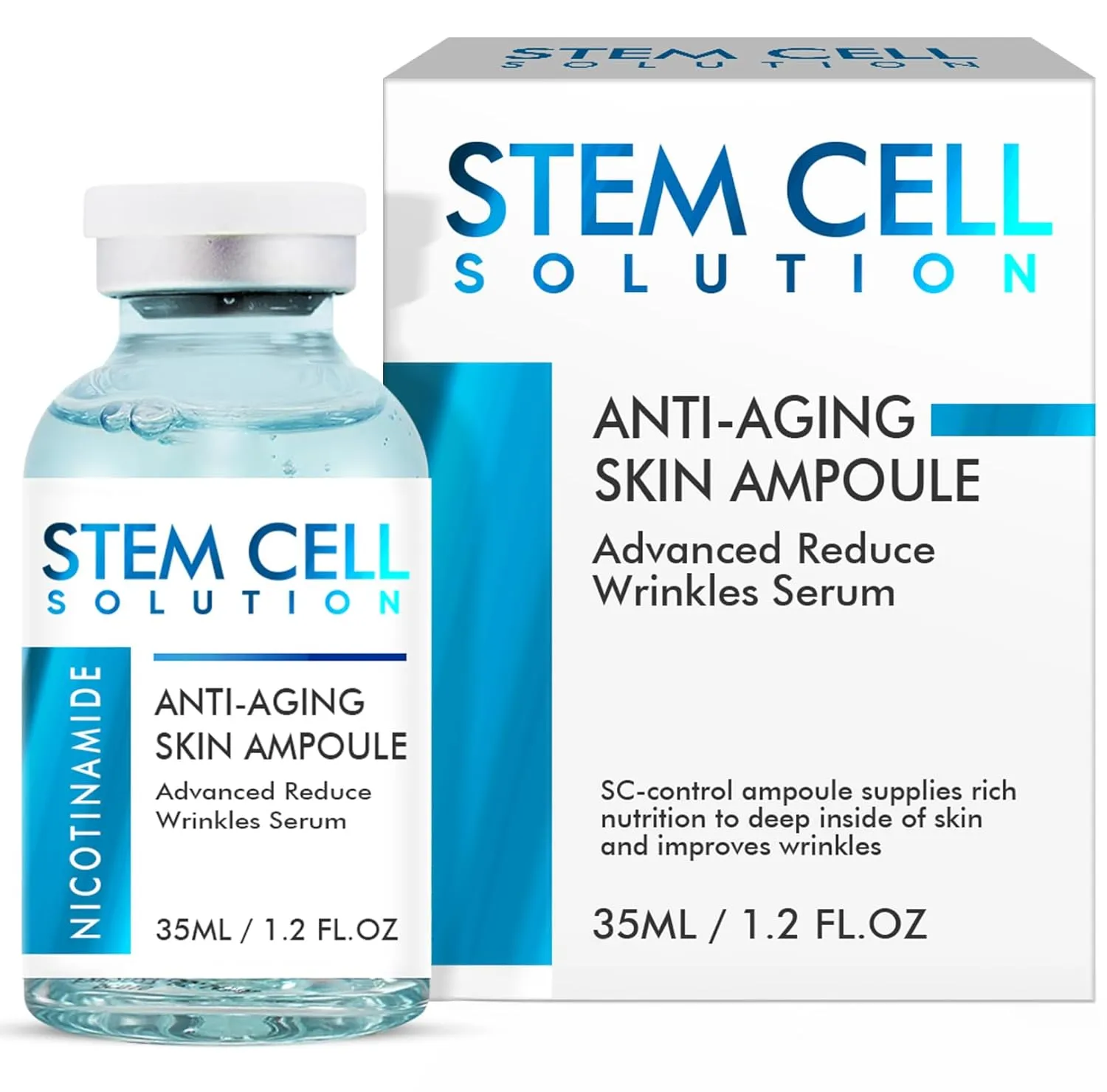 Stem Cell Serum for Face, Effective Microneedling Serum, Anti-Aging, Anti-Wrinkle & Scar Removal, Old Stem Cell Serum Ampoule to Use with and Without MicroNeedling, 1.2Fl Oz