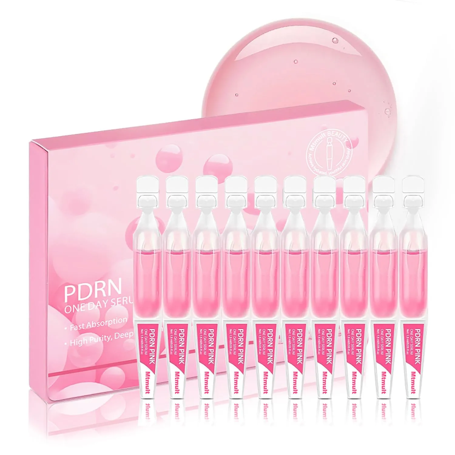 Stem Cell Serum for Face | Salmon DNA PDRN Pink One Day Serum, Intense Firming, Repairing & Moisturizing Essence with Collagen & Glutathione Hyaluronic Acid for Face 0.05 fl.oz x 10e