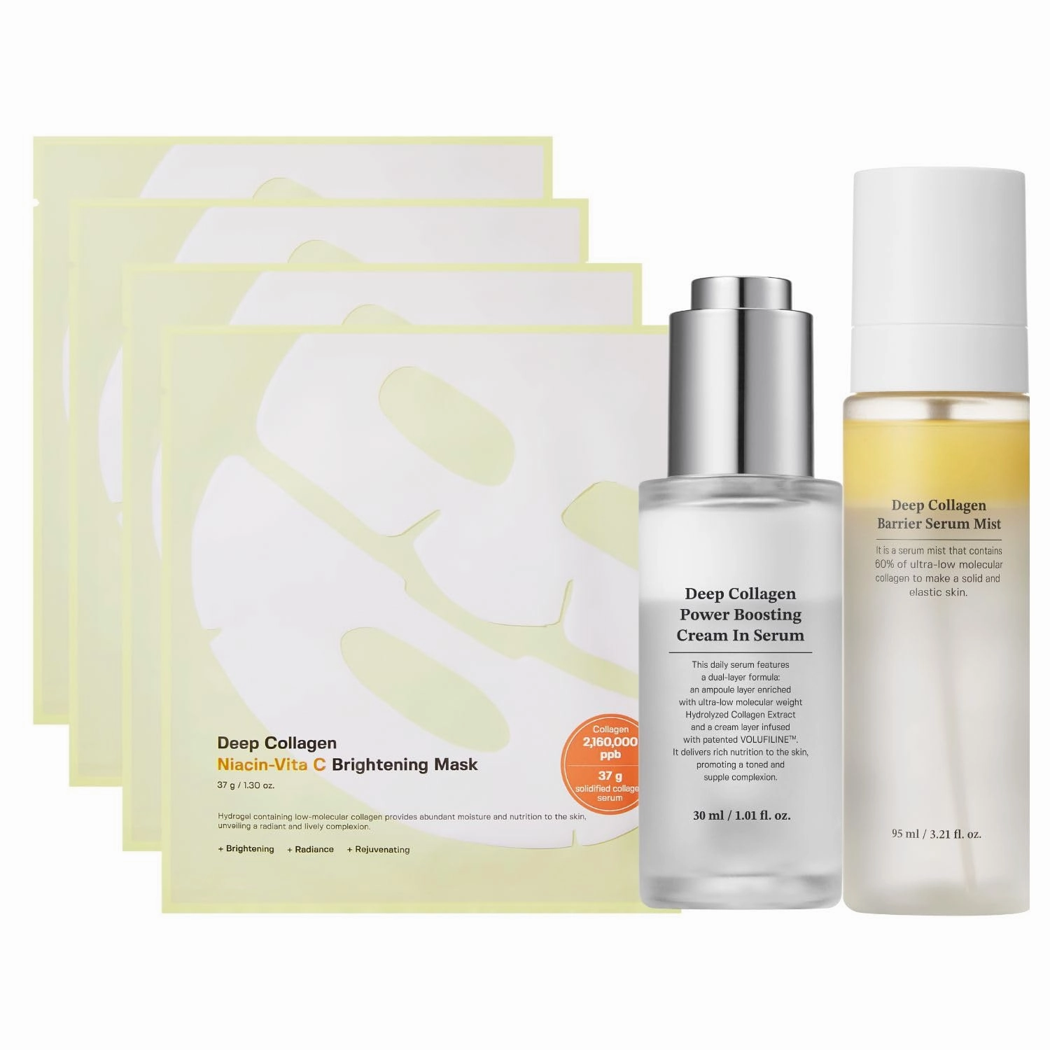 SUNGBOON EDITOR Radiant Collagen Trio : Serum Mist & Niacin-Vita C Mask(4ea) & Cream in Serum, Hydrating Gift Set for Women & Moms, Korean Moisturizer, Glass Skin Mist, Korean Skin Care