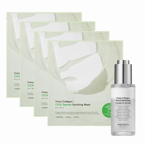 SUNGBOON EDITOR Wrinkle Free Soothing DUO: Deep Collagen CICA Tea Tree Mask (4ea) & Deep Collagen Power Boosting Cream In Serum, Self-Care Gift Set for Women & Moms, Korean Skincare