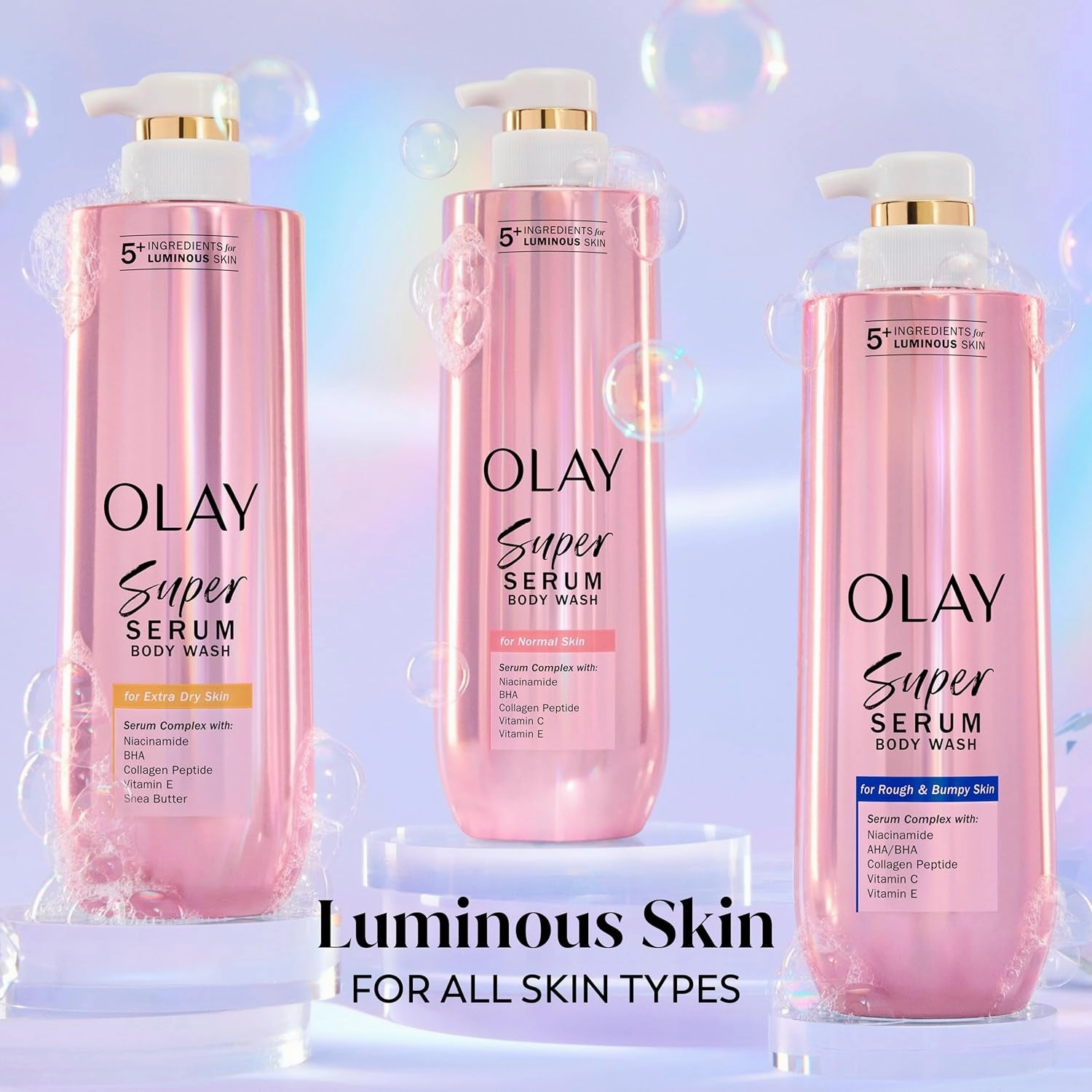 Super Serum Body Wash for Extra Dry Skin, 24Hr Long Lasting Hydration, 5  Ingredient Serum Complex for Bright Even Firm Luminous Skin, 18.5 Fl Oz