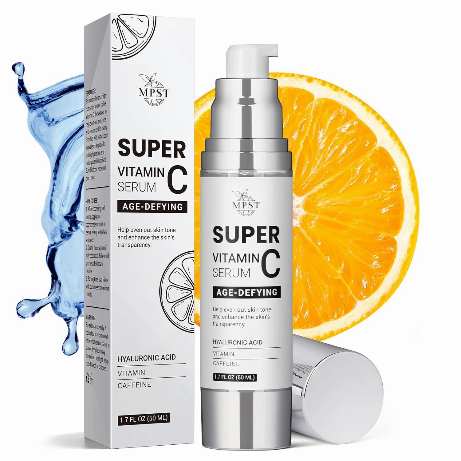 Super Vitamin C Serum for Radiant Skin - Hydrating Facial Treatment with Vitamin E & Hyaluronic Acid, Brightens Dullness, Minimizes Dark Spots, Evens Skin Tone, 1.7 Fl Oz