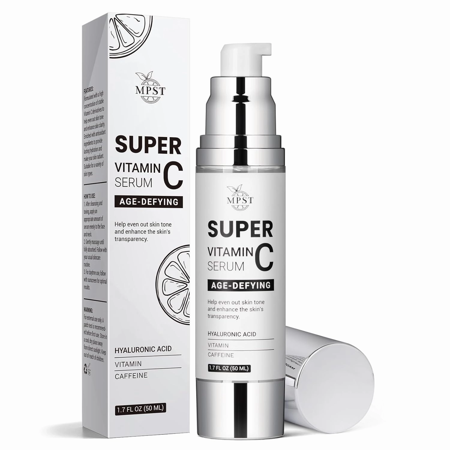 Super Vitamin C Serum for Radiant Skin - Hydrating Facial Treatment with Vitamin E & Hyaluronic Acid, Brightens Dullness, Minimizes Dark Spots, Evens Skin Tone, 1.7 Fl Oz
