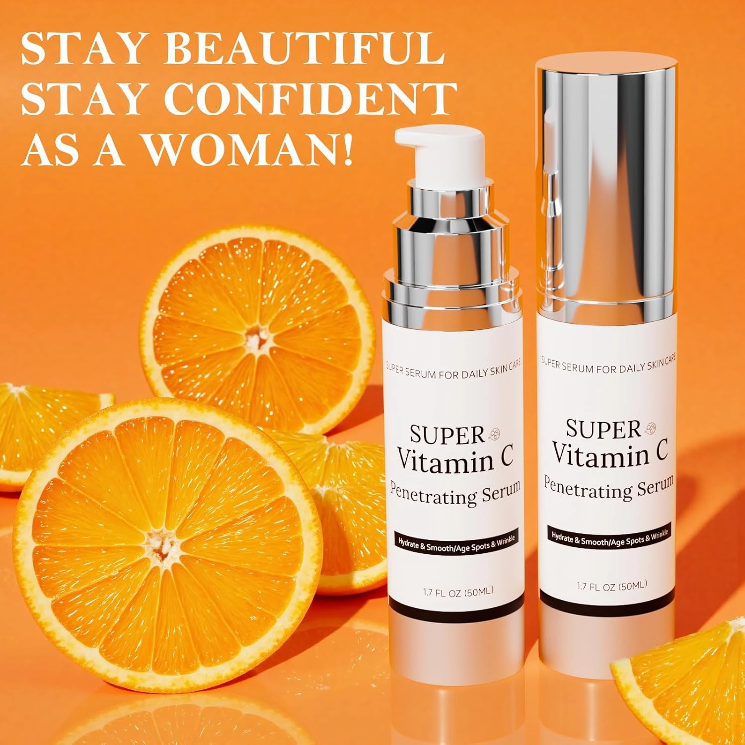 Super Vitamin C Serum for Women Over 70, Vitamin C Serum for Face, 2pack All-In-One Hydrating, with Hyaluronic Acid Vitamin E Smooths Fine Lines for Neck Face,50ML
