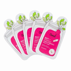 Sweet Chef Beet   Vitamin A Fresh Pressed Sheet Mask - Beet Extract Moisturizing Face Mask for Soft Smooth Skin   Pore Minimizing Antioxidant Vitamin A for Aging & Glowing Skin (Sheet Mask Pack of 5)