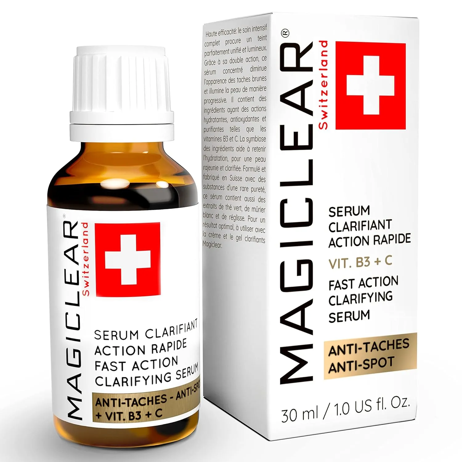 Swiss Luxury Dark Spot Remover for Face and Body Serum Age Sun Brown Spot Acne Freckles Corrector Melasma treatment Anti aging Skin Vitamin C   Niacinamide best organic brand Magiclear
