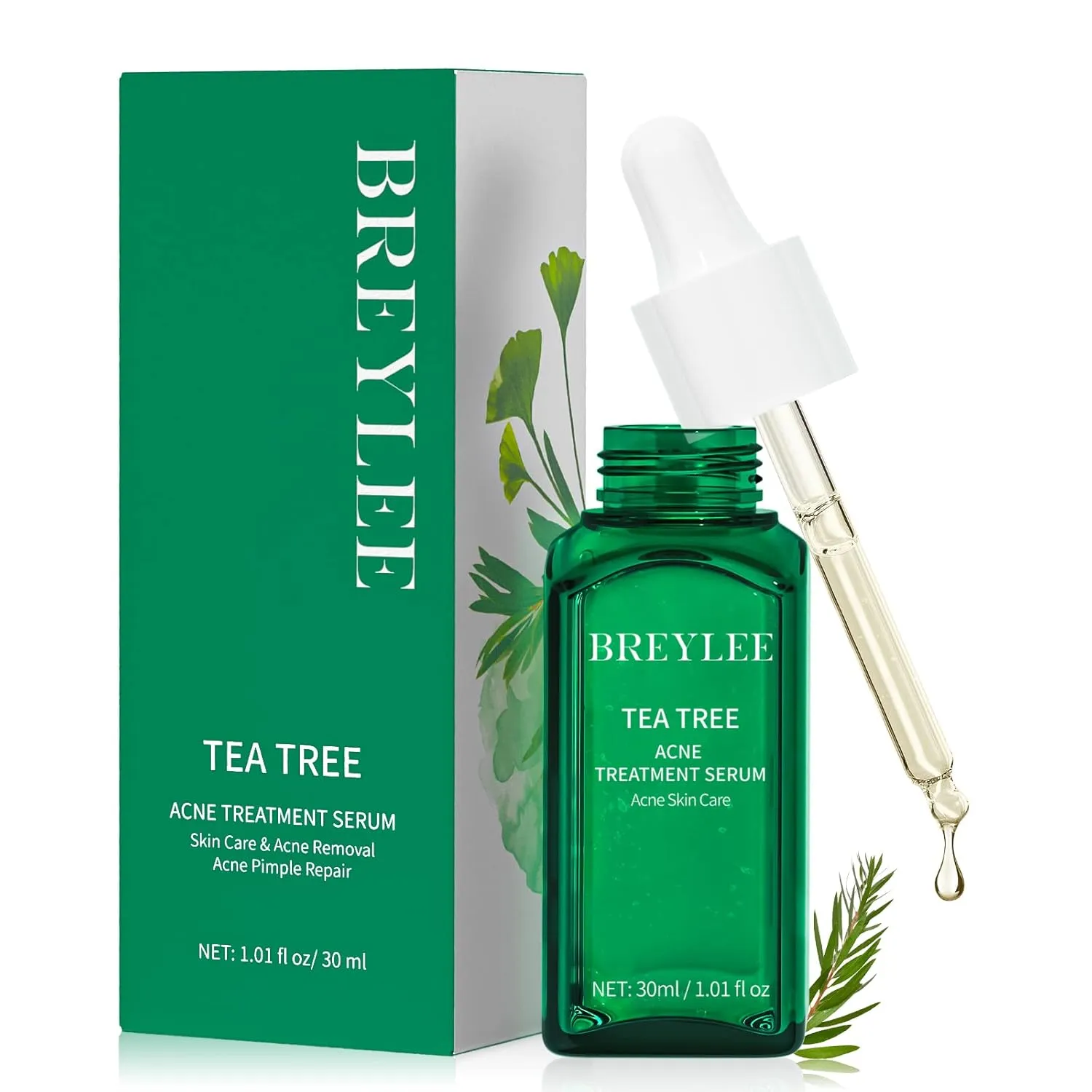 Tea Tree Oil Acne Serum, BREYLEE 2.0 Treatment Acne-Prone Sensitive Skin Care Face Serum to Cystic Acne Scars, Redness Relief, Pimples Dark Spots Remove, Niacinamide Facial Moisturizer,30ml/1.01fl oz