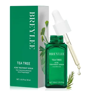 Tea Tree Oil Acne Serum, BREYLEE 2.0 Treatment Acne-Prone Sensitive Skin Care Face Serum to Cystic Acne Scars, Redness Relief, Pimples Dark Spots Remove, Niacinamide Facial Moisturizer,30ml/1.01fl oz
