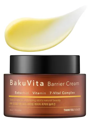 THANKYOU FARMER BakuVita Barrier Cream - Bakuchiol Cream, Day & Night Korean Moisturizer, Bakuchiol Retinol Alternative, Vitamin C   E Korean Serum, Pore Care, Firming, Vegan 1.75 fl oz (50ml)