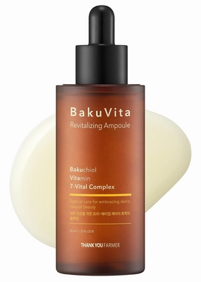 THANKYOU FARMER BakuVita Revitalizing Ampoule - Bakuchiol Retinol Alternative, Vitamin C   E Korean Serum, Pore Care, Firming, Vegan 1.75 fl oz (50ml)
