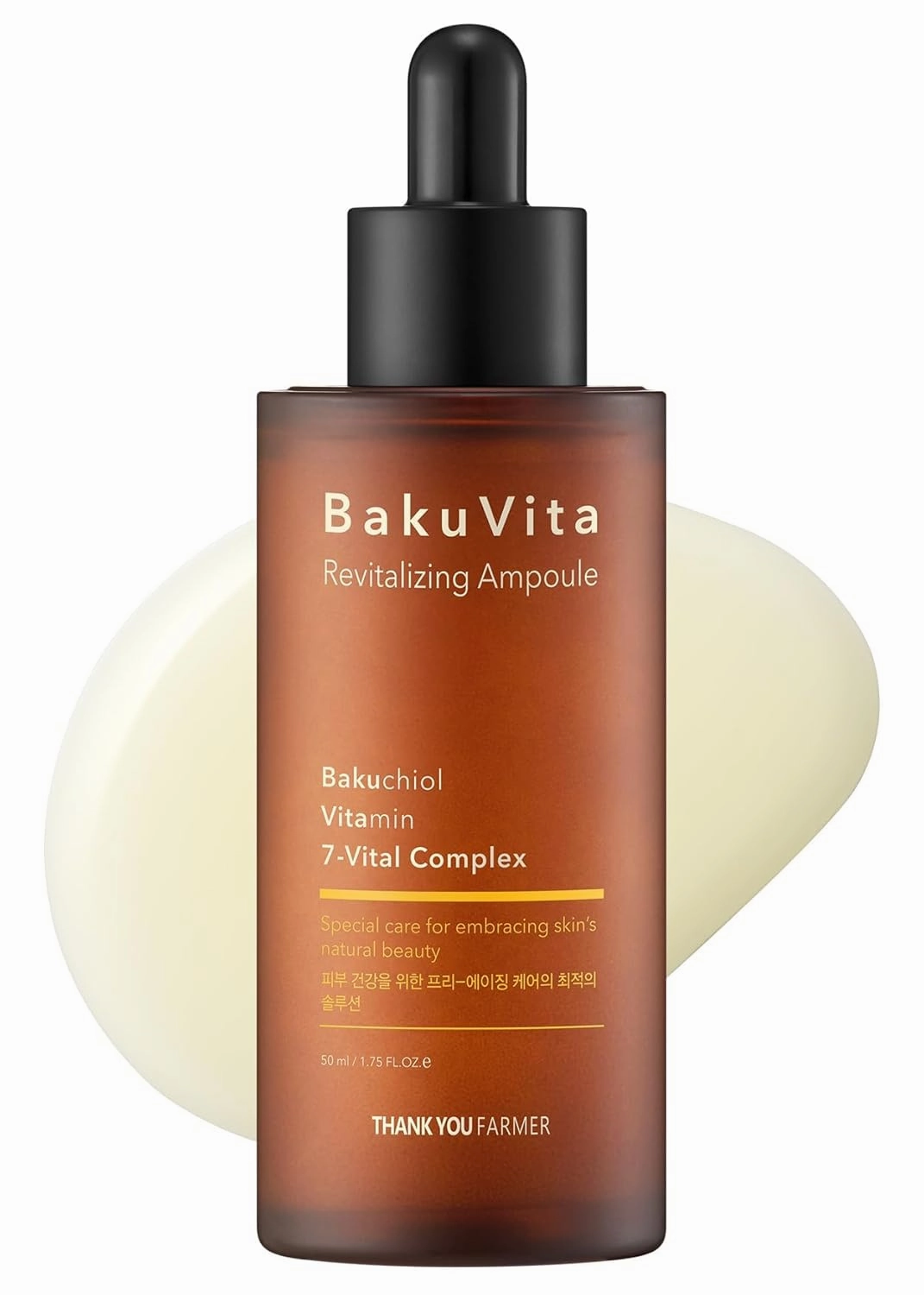 THANKYOU FARMER BakuVita Revitalizing Ampoule - Bakuchiol Retinol Alternative, Vitamin C   E Korean Serum, Pore Care, Firming, Vegan 1.75 fl oz (50ml)