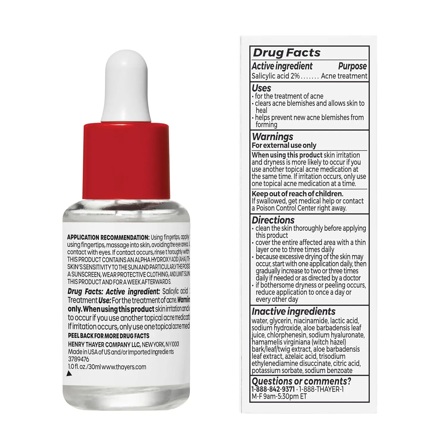 Thayers Double Action Acne Serum with Salicylic Acid, Acne Treatment Face Serum with 2% Salicylic Acid and Niacinamide, Soothing and Non-Stripping Skin Care, 1 Fl Oz