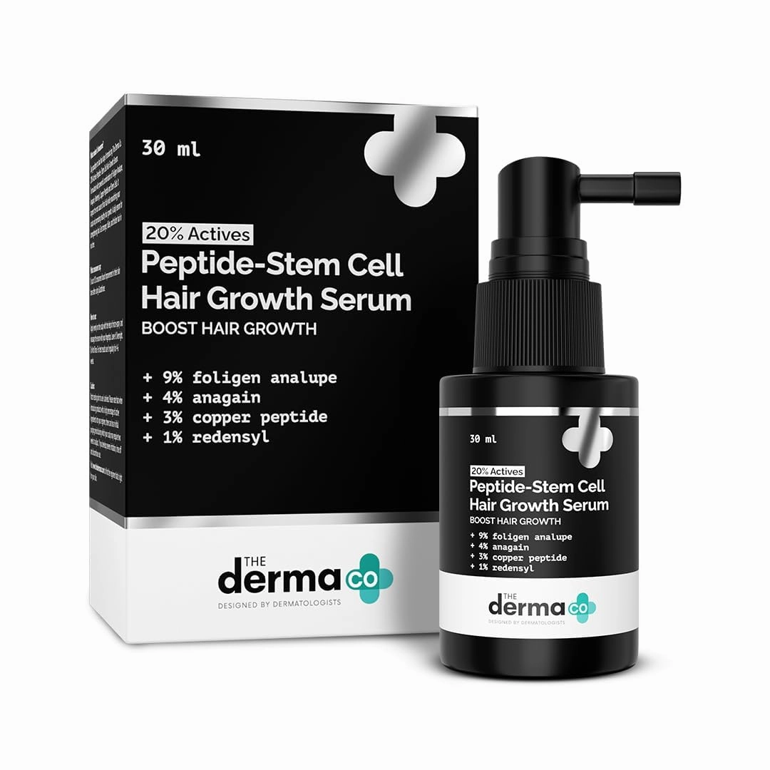 the. De.rma co. 20% Actives Peptide Stem Cell Hair Grouth Serum -30 ml with 9% Foligen Analupe 4% Anagain 3% Copper Peptide 1% Redensyl, White