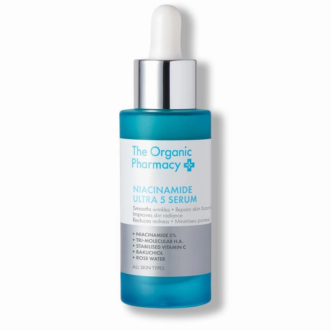 The Organic Pharmacy Niacinamide Ultra 5 Serum - Vitamin B3 Powerhouse with 5% Niacinamide, Vitamin C, Hyaluronic Acid, Bakuchiol, 1 Fl Oz