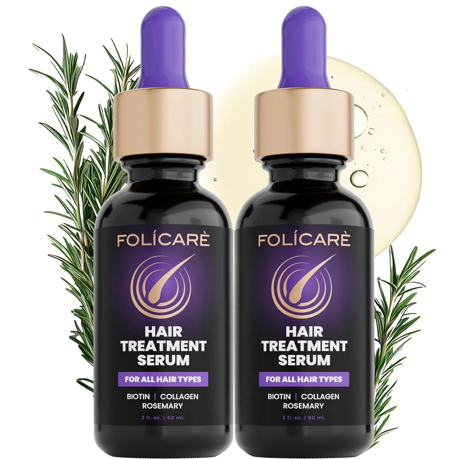 Thickening Hair Growth Serum for Women & Men (2Pack), Biotin Collagen & Rosemary Scalp Serum for Hair Density & Hydrating, Densifying Hair Serum Regrowth Oil for Hair Loss