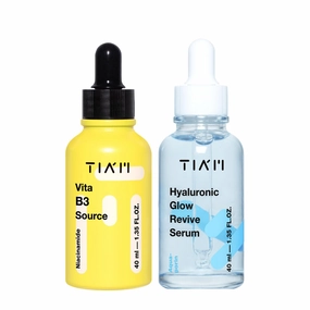 TIA'M Dewy & Glow Duo: Vita B3 Source & Hyaluronic Glow Revive Serum for Dull and Dry Skin, Radiance, Hydrating, Korean Skincare Set