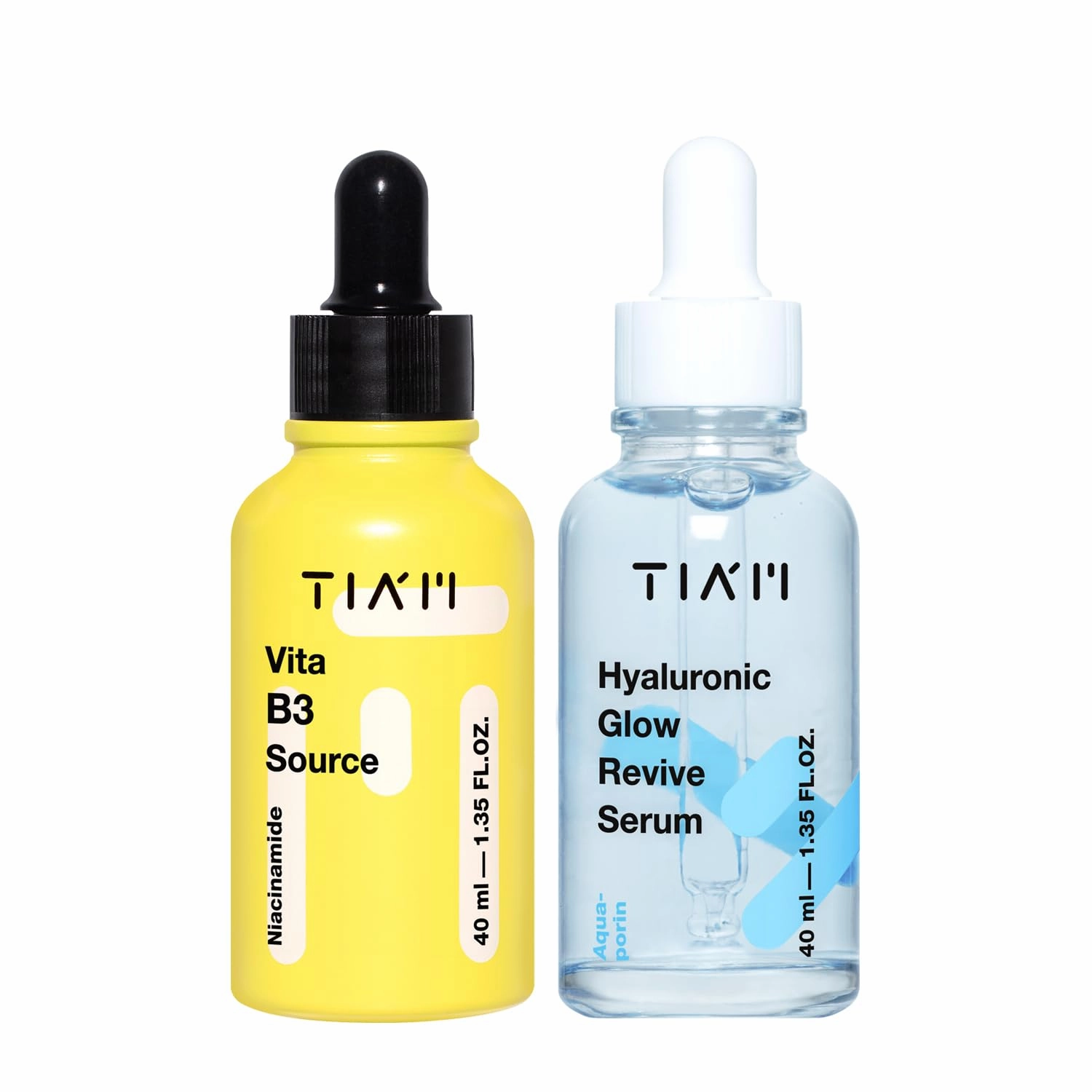 TIA'M Dewy & Glow Duo: Vita B3 Source & Hyaluronic Glow Revive Serum for Dull and Dry Skin, Radiance, Hydrating, Korean Skincare Set