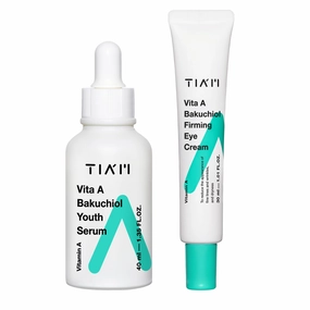 TIA'M Youth & Firm Duo: Vita A Bakuchiol Youth Serum & Firming Eye Cream, Firming, Nourishing, Korean Skincare Set