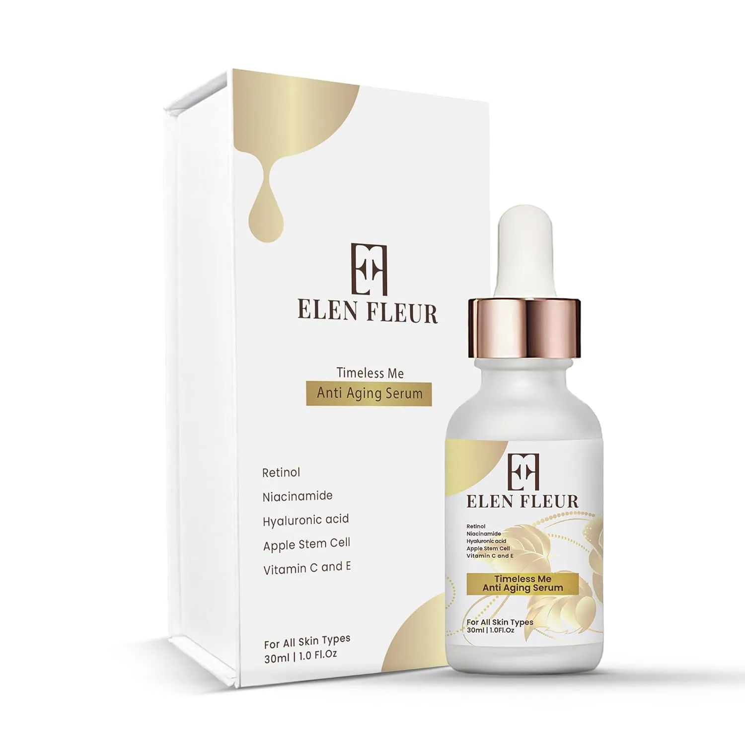Timeless Me Anti Aging Serum, Retinol, Hyaluronic Acid, Niacinamide, Vitamin C & E, Apple Stem Cells, Hydrating Face Serum for Fine Lines and Uneven Tone, 1.0 FL Oz (30ml)
