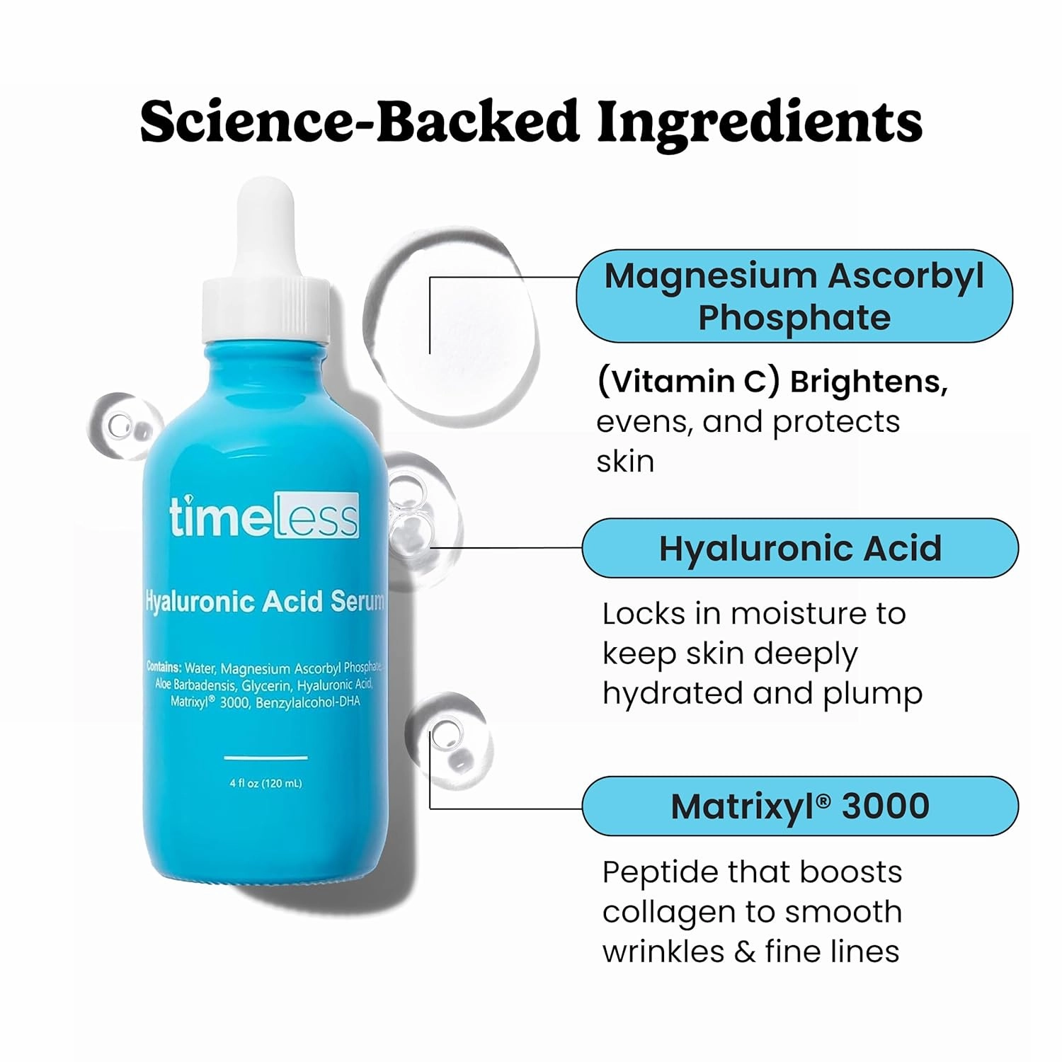 Timeless Skin Care Hyaluronic Acid Vitamin C Serum - 4 oz - Brightens, Smooths, Rebuilds Collagen, Boosts Hydration