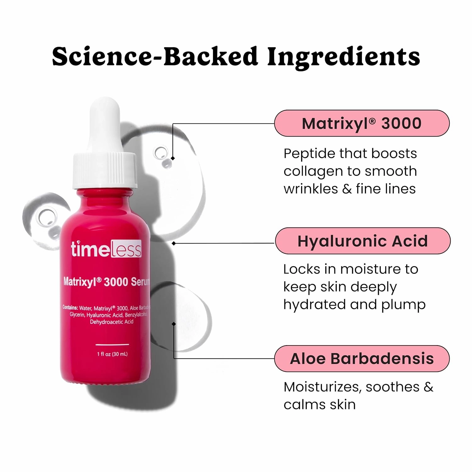 Timeless Skin Care Matrixyl 3000 Serum - Personal Care Face Serum Supports Hydration - with Hyaluronic Acid - Fragrance-Free - for Skin Care - 1 oz