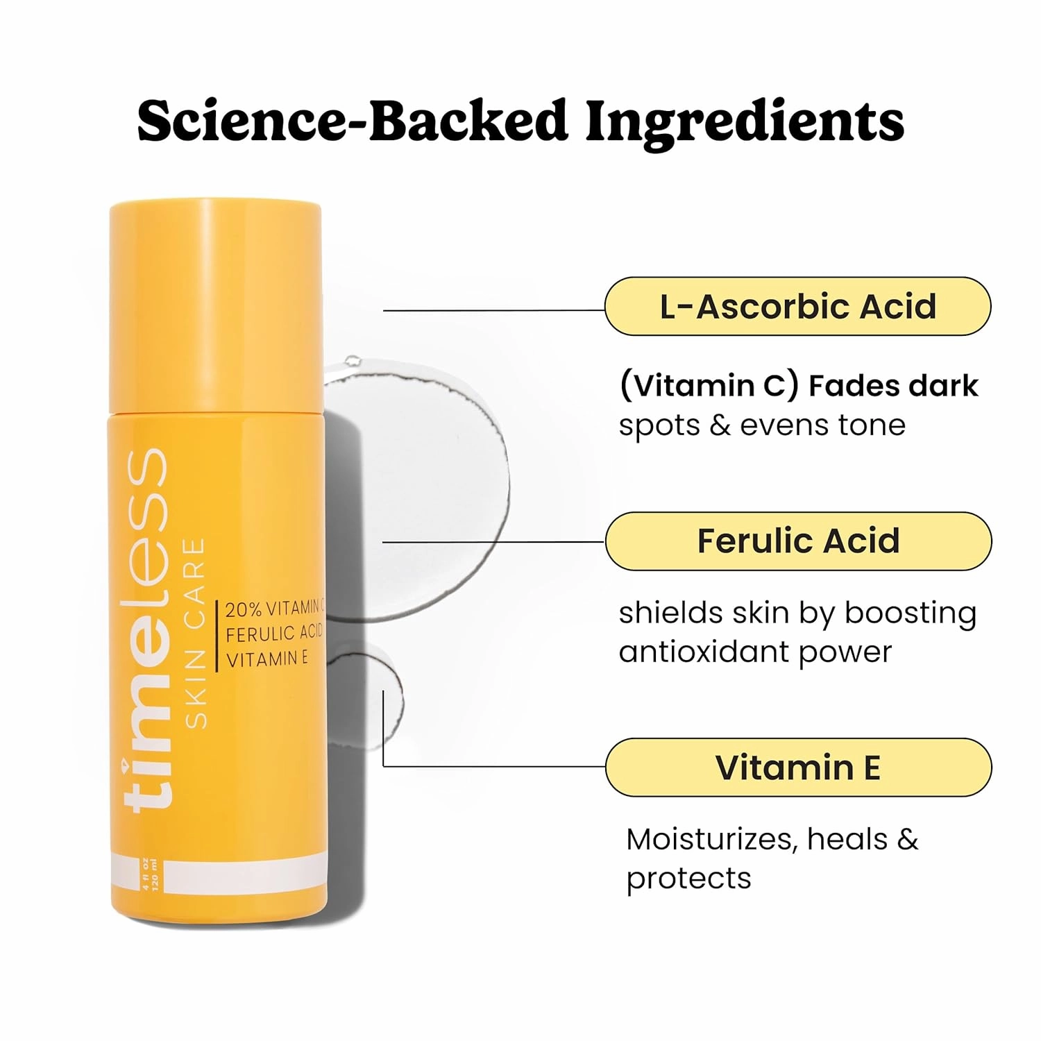 Timeless Skin Care Vitamin C Serum with Vitamin E & Ferulic Acid - Brightening Serum - for Oily & Dry Skin - Fragrance-Free - 4 oz