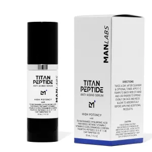 Titan High Potency Anti Aging Peptide Face Serum for Men - Mens Peptide Serum with Hyaluronic Acid, 5% Niacinamide, Vitamin C for Dark Spots, Wrinkles, Fine Lines - Unscented, 1 Fl Oz