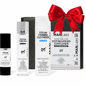 Titan Men Skin Care Kit - Anti-Aging Mens Skincare Bundle with Toning Cleanser, Face Serum, and Facial Cream - Men's Hygiene Essentials with Niacinamide, Peptides, Ceramides, Hyaluronic Acid