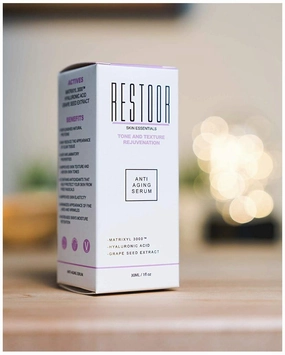 Tone and Texture Rejuvenation Peptide Hyaluronic-Acid Serum. Facial Moisturizer for all skin-types. Restoor Skin Essentials 1 oz