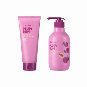 TONYMOLY Plum Bum Body Care Set - 13.5 fl oz Peptide Hydrating Body Wash & 6.76 fl oz Tightening Peptide Serum with Vitamin C