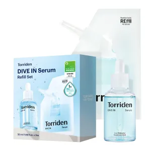 Torriden DIVE IN Serum 1.69 fl oz   refill pouch 1.69 fl oz | Deep Hydration to Get Glow Skin | Hyaluronic Acid, Panthenol, Allantoin | Korean Facial Serum