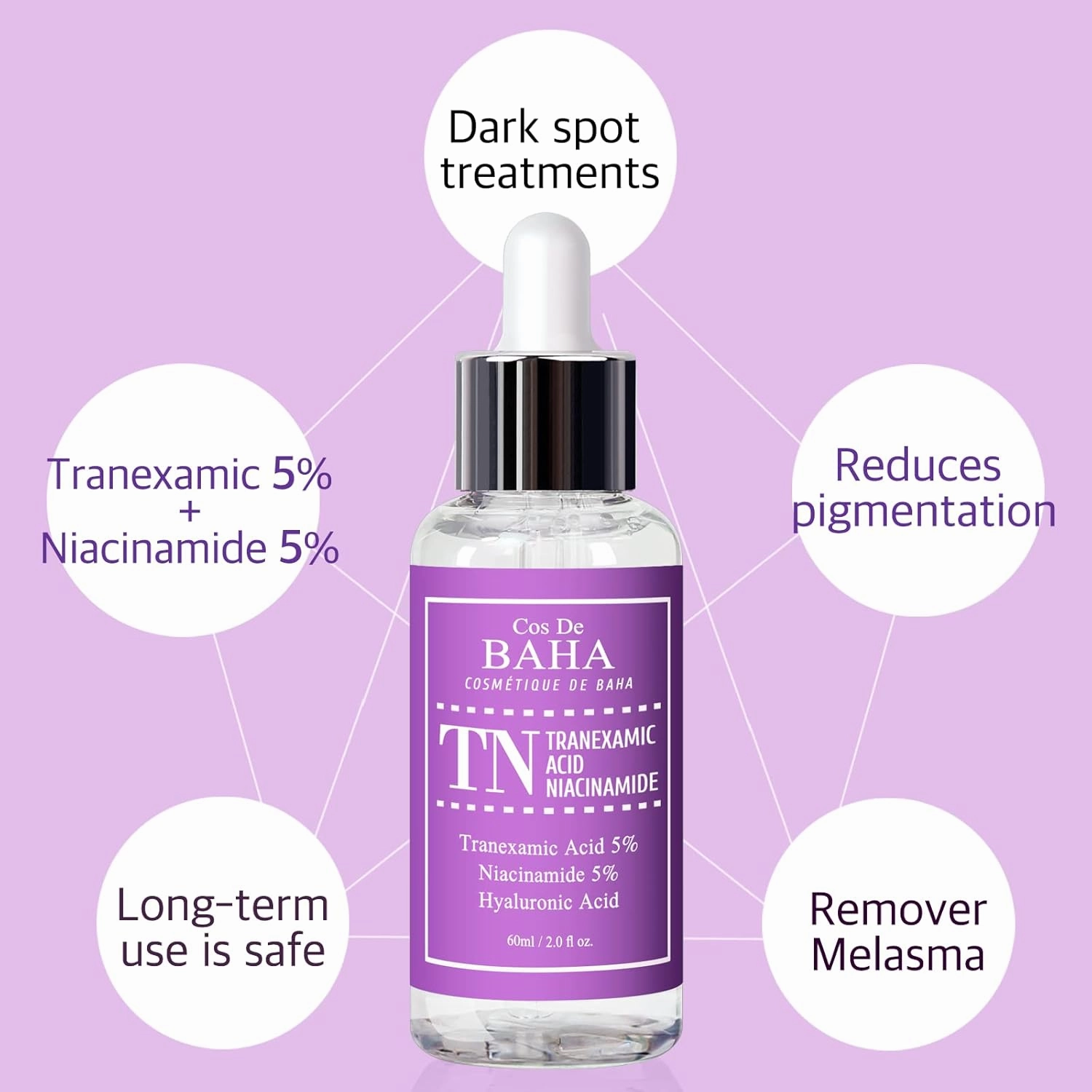 Tranexamic Acid 5% Serum with Niacinamide 5% for Face/Neck - Helps to Reduce the Look of Hyper-Pigmentation, Discoloration, Dark Spots, Remover Melasma, 2 Fl Oz (60ml)