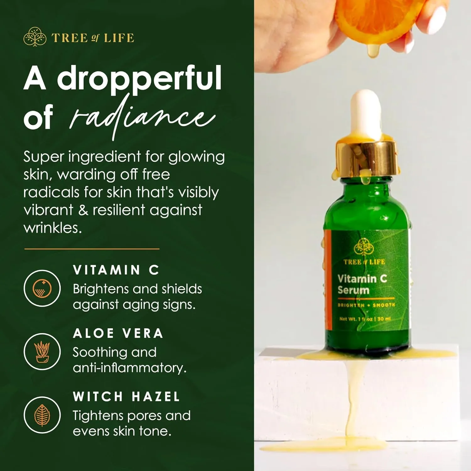 Tree of Life Beauty Facial Skin Care Set, Brightening, Firming, Hydrating, Dry Face, Dermatologist Tested - Vitamin C and Hyaluronic Acid Facial Serum - Skin Care Kit, 2 count of 1 Fl Oz