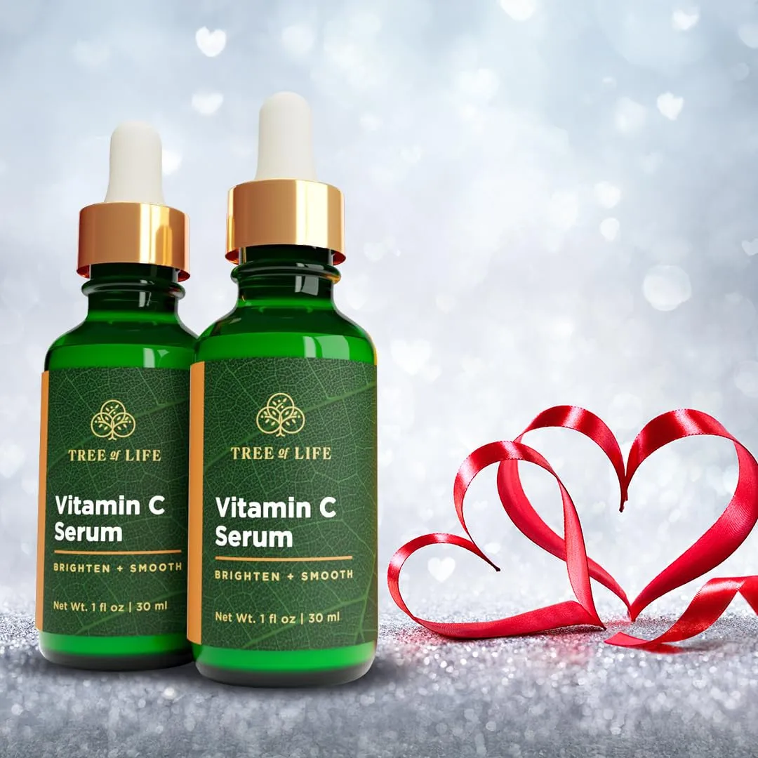 Tree of Life Beauty Vitamin C Skin Care Set, Skin Brightening Face Oil for Dark and Age Spot, Facial Serums for Dry and Sensitive Skin with Hyaluronic Acid & Vitamin E Soft Skin, 1 Fl Oz (Pack of 2)