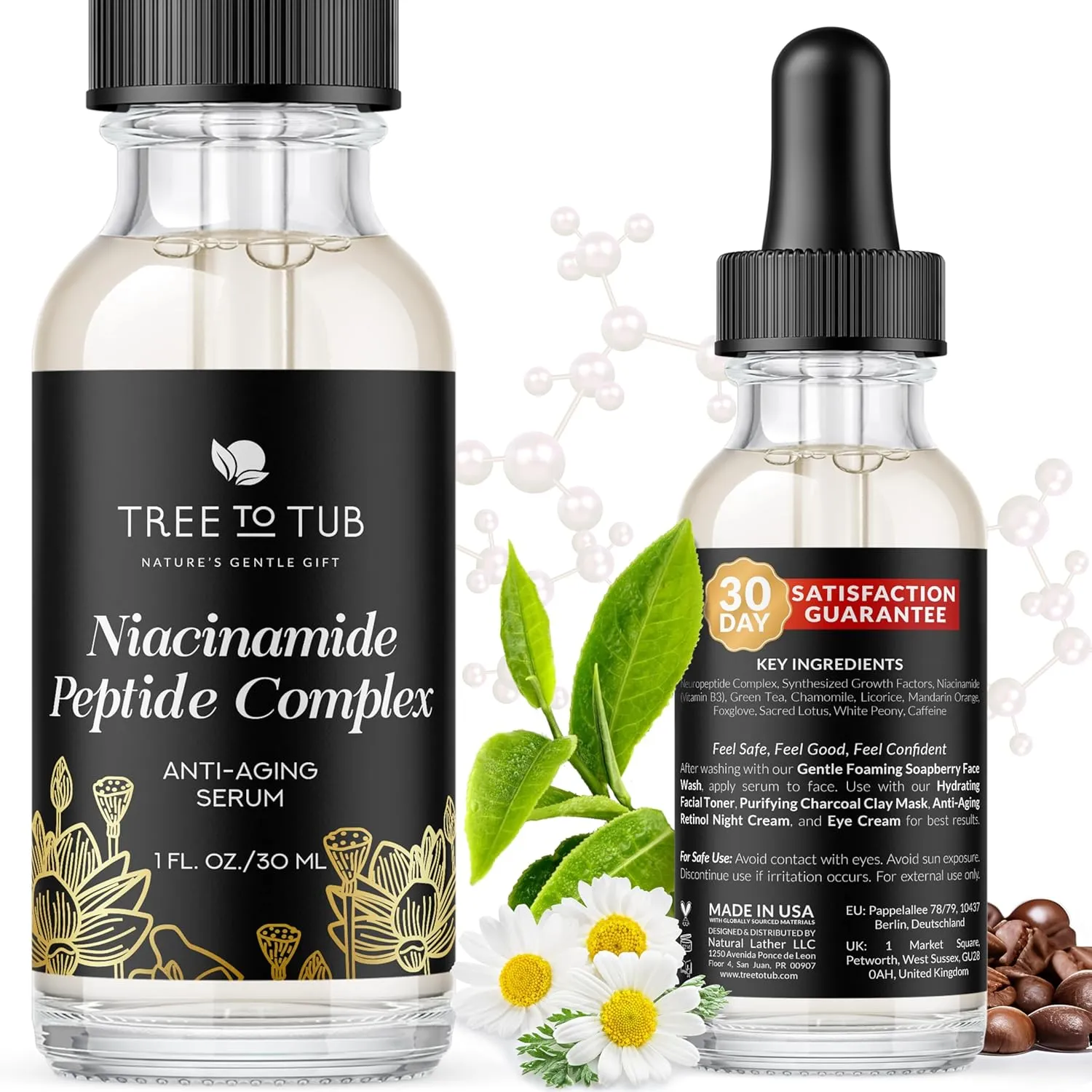 Tree To Tub Peptides & Niacinamide Serum For Face - Advanced Anti Aging Multi Peptide Complex Serum For Men And Women With Niacinamide, Collagen Peptides & Green Tea