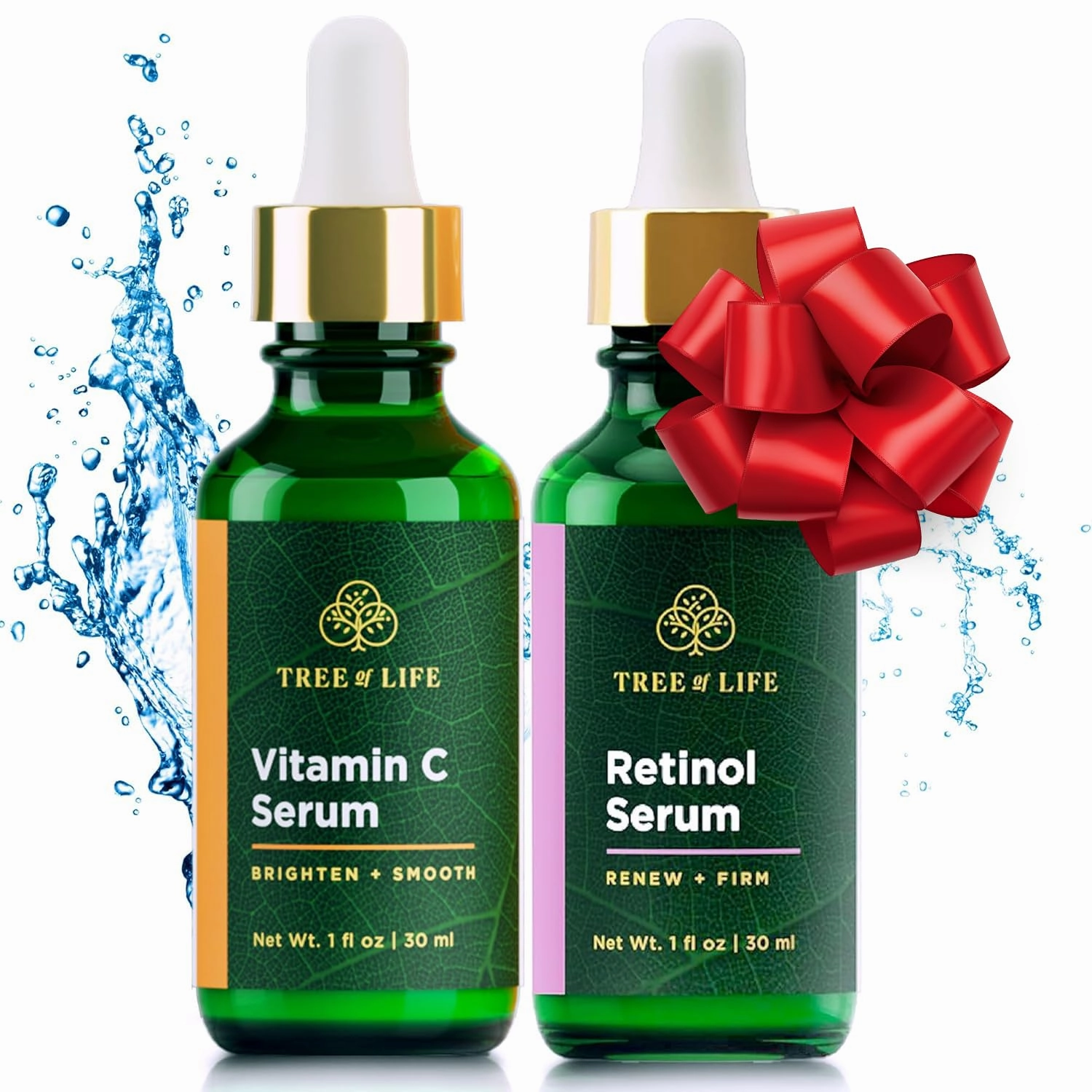 Tree of Life Beauty Facial Skin Care Set, Brightening, Firming, Hydrating, Dry Face, Dermatologist Tested - Vitamin C Serum (Brightens)   Retinol Serum (Smooths) - Skin Care Kit, 2 count of 1 Fl Oz