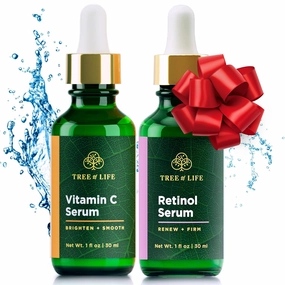 Tree of Life Beauty Facial Skin Care Set, Brightening, Firming, Hydrating, Dry Face, Dermatologist Tested - Vitamin C Serum (Brightens)   Retinol Serum (Smooths) - Skin Care Kit, 2 count of 1 Fl Oz