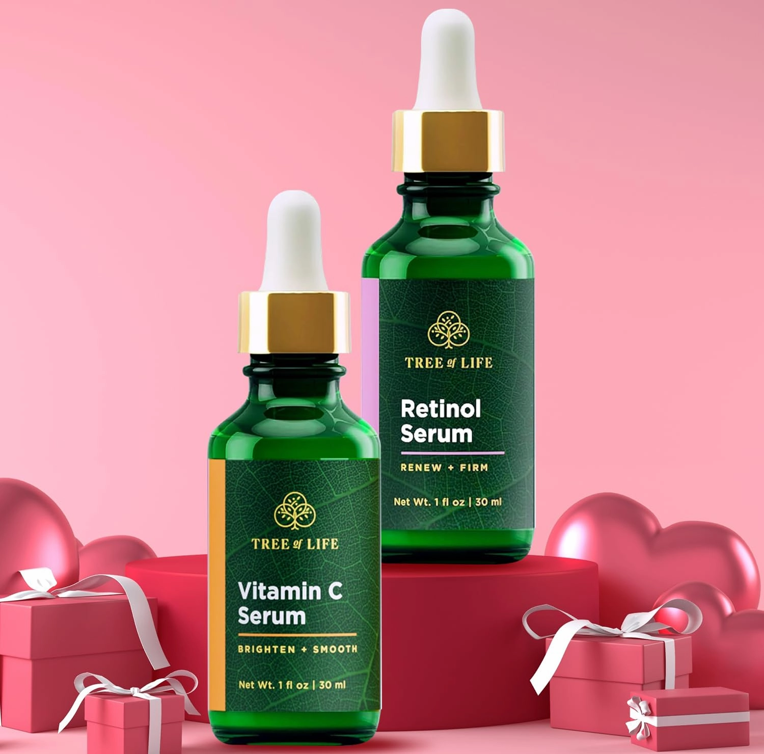 Tree of Life Beauty Facial Skin Care Set, Brightening, Firming, Hydrating, Dry Face, Dermatologist Tested - Vitamin C Serum (Brightens)   Retinol Serum (Smooths) - Skin Care Kit, 2 count of 1 Fl Oz