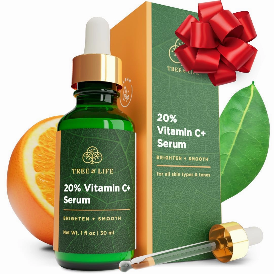 Tree of Life Beauty Hydrating Facial Serum - Super 20% Vitamin C  with Vitamin E - Brightening & Smoothing for Dry/Sensitive Skin - Anti-Aging & Dark Spot Treatment - 1 Fl Oz