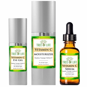 Tree of Life Vitamin C Serum for Face w/ 1.7 Oz Moisturizer Cream & 0.5 Oz Eye Gel - Skin Care Trio Serums to Brightening Dark Spot, Smooth Dry & Sensitive Skin, Anti-Aging, Wrinkles