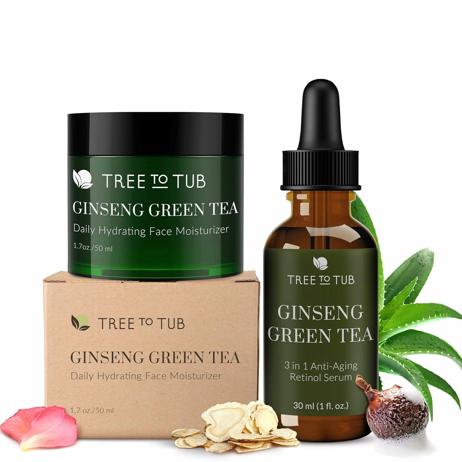 Tree To Tub Hydrating Face Moisturize and Face Serum for Face & Wrinkles - Water-Based Hyaluronic Acid, Vitamin C & E, Organic Aloe, Green Tea, Natural Ginseng and Hydrating Facial Serum for Dry & Sen