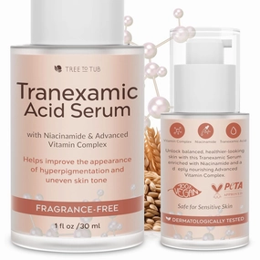 Tree To Tub Tranexamic Acid Serum for All Skin Types - Reduce the Look of Dark Spots w/Alpha-Arbutin, Hyaluronic Acid, & Vitamin C - Hydrating, Vegan Formula for Radiant, Even-Looking Skin