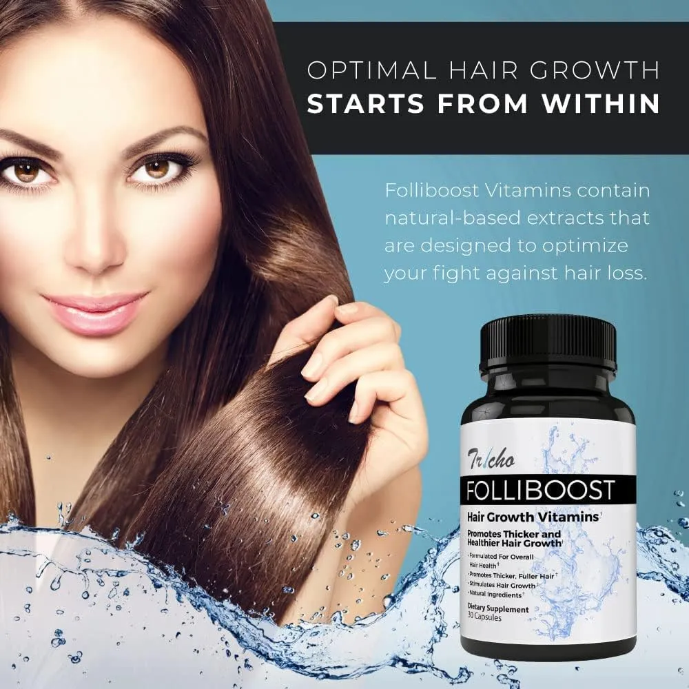 Tricho Hair Growth Vitamins - Biotin, Vitamin C, Zinc & Vitamin B12 - Hair Care Capsules for Thicker, Fuller & Healthier Hair - 1 Pack