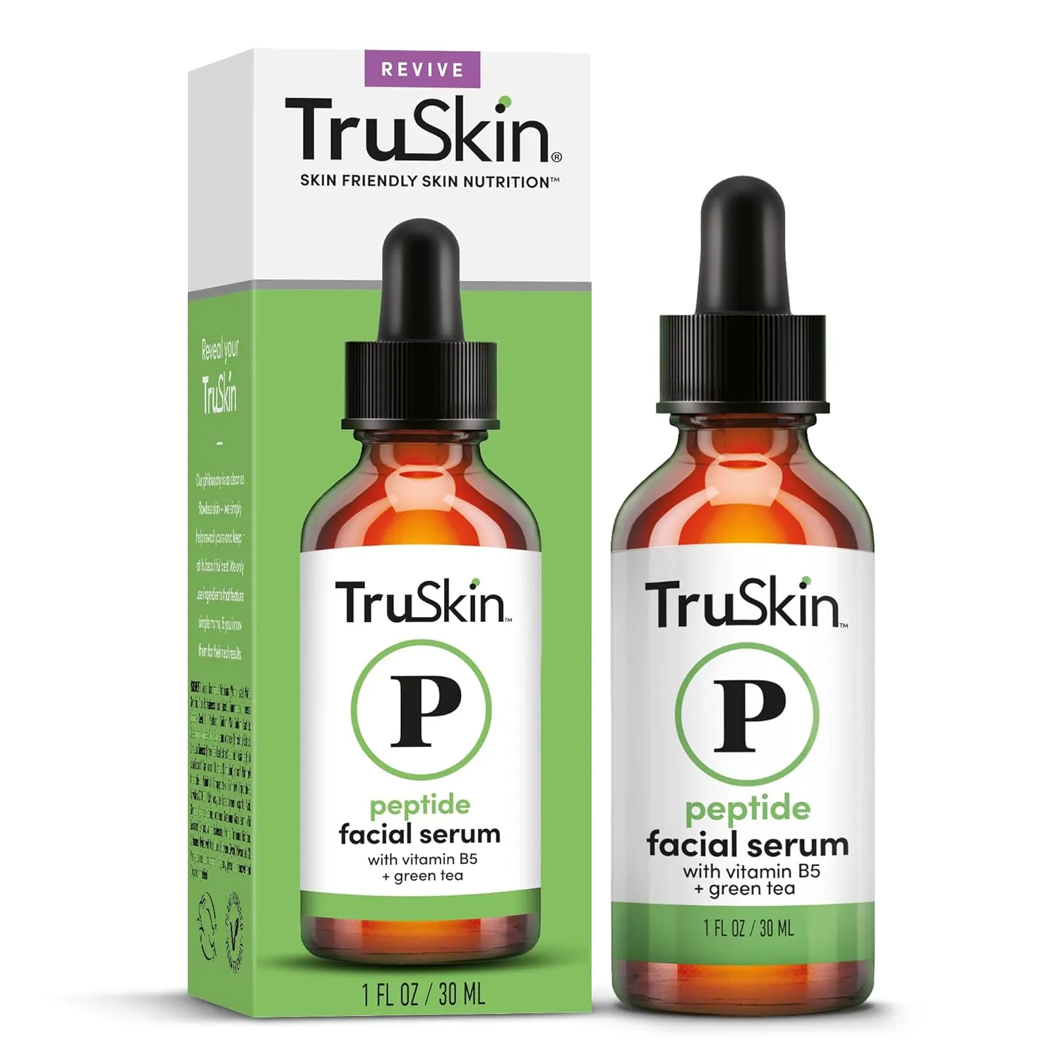 TruSkin Peptide Serum For Face – with Peptides, Amino Acids, Green Tea, Aloe and Vitamins B5 & E – Supports Skin Barrier and Skin’s Natural Collagen, for Firmer-Looking Skin, 1 fl oz