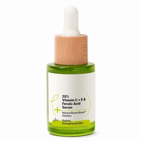 Tubees 20% Vitamin C, Vitamin E & Ferulic Acid Serum with Natural Biome-Boost| Reduces Dark Spots, Fine Lines, Wrinkles & Signs of Aging| Radiant, Glowing & Strengthened Skin | 30ml