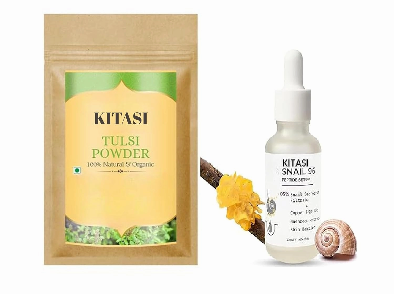 Tulsi Powder 40 Gm & Snail Mucin 96 Peptide Face Serum 30 ml, skin care combo