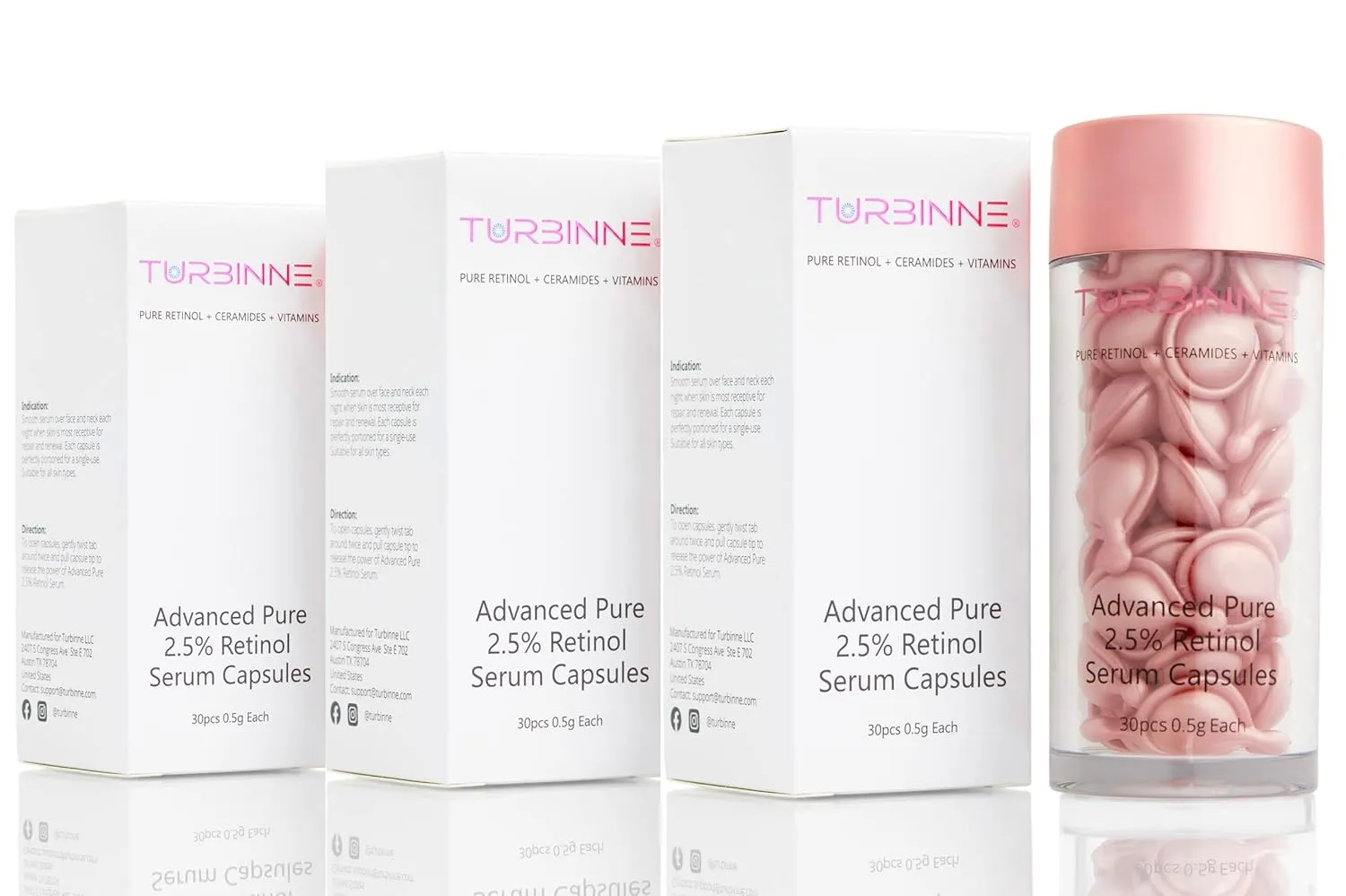 TURBINNE Pure 2.5% Retinol Serum Capsules. Look 5 Years Younger In Just 30 Days. Powerful Anti -Aging, Deep Hydration, Brightening, Reduce Wrinkles, Acne Scars, Dark Spots. Complete Skincare Capsules