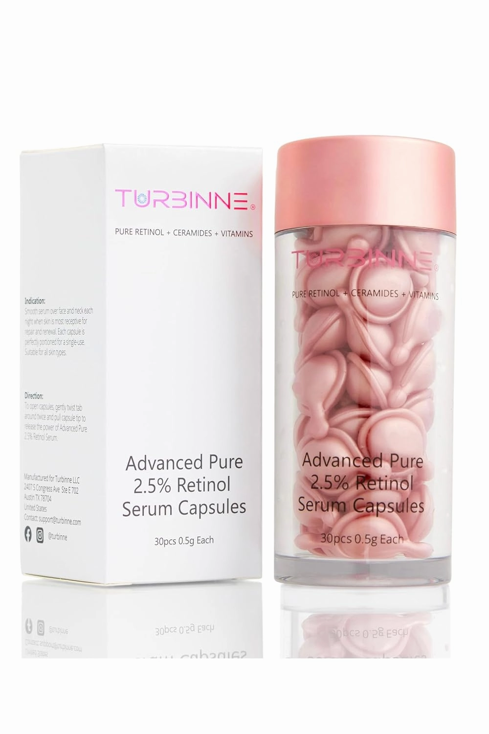 TURBINNE Pure 2.5% Retinol Serum Capsules. Look 5 Years Younger In Just 30 Days. Powerful Anti -Aging, Deep Hydration, Brightening, Reduce Wrinkles, Acne Scars, Dark Spots. Complete Skincare Capsules
