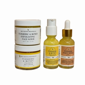 Turmeric & Honey Glow Up Bundle | Turmeric and Honey Face Wash, Brightening Face Serum, Exfoliating Turmeric Face Scrub, Hydrating Jelly Mask | Gifts for Men & Women